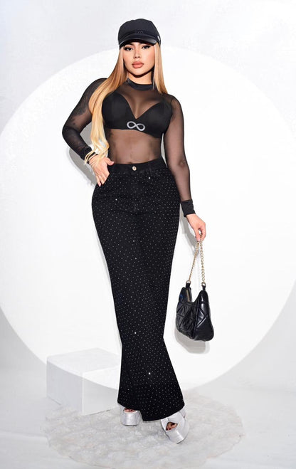 Jeans Oversize Denim Rígido Prisma Brillante Horizonte, Estilo Vanguardista con Toque Glam